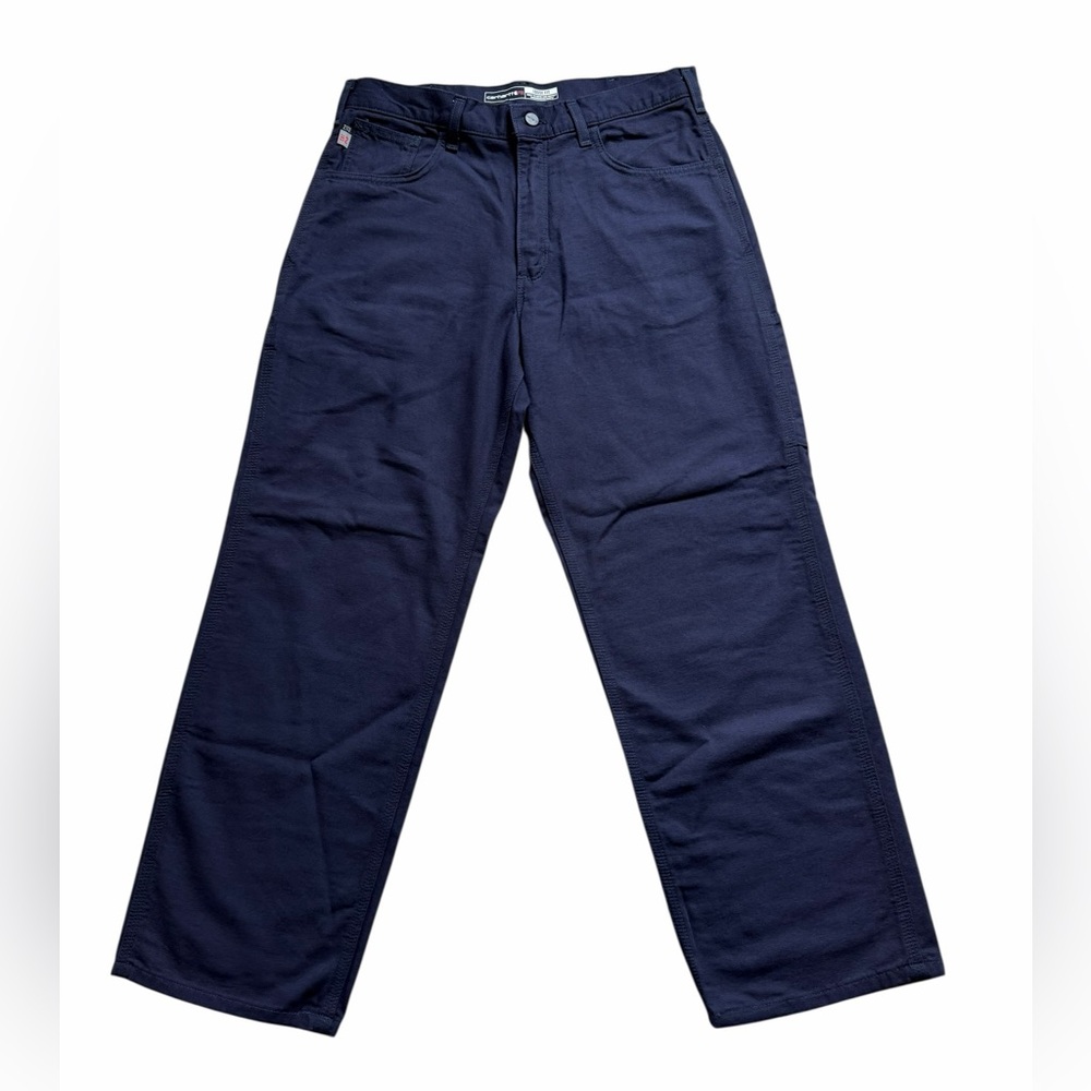 Carhartt Men’s Flame Resistant Midweight Canvas Pant 34x30 Navy Loose Fit